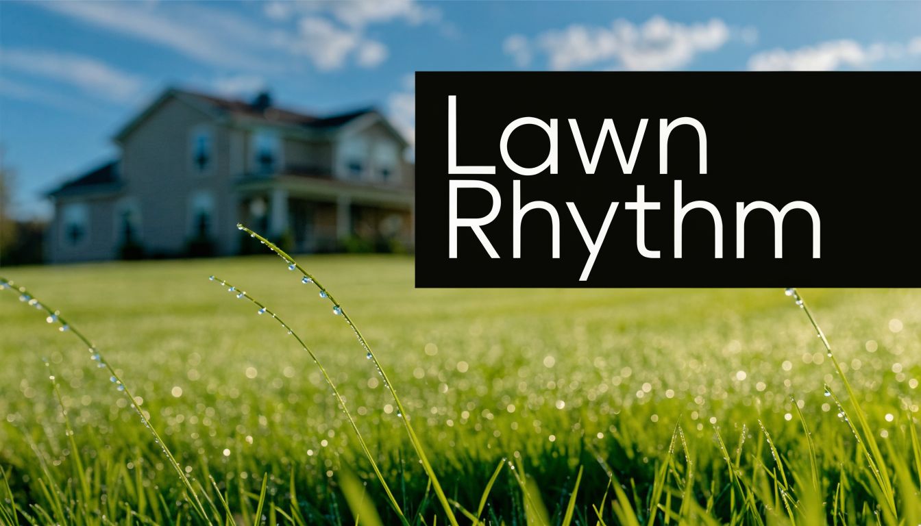 A scenic view of a dew-covered green lawn in front of a suburban house.