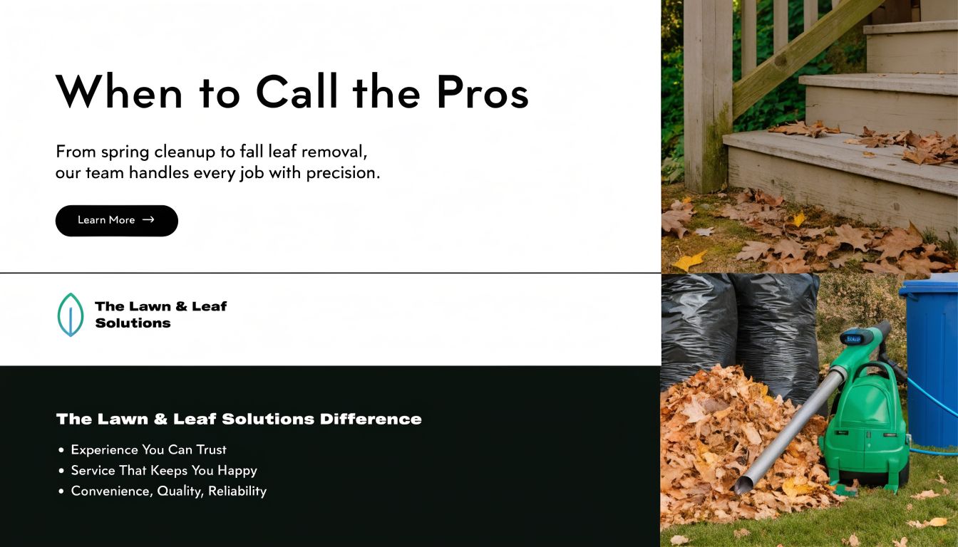Professional lawn care services for seasonal cleanup, featuring leaf removal equipment and property maintenance advice for homeowners.