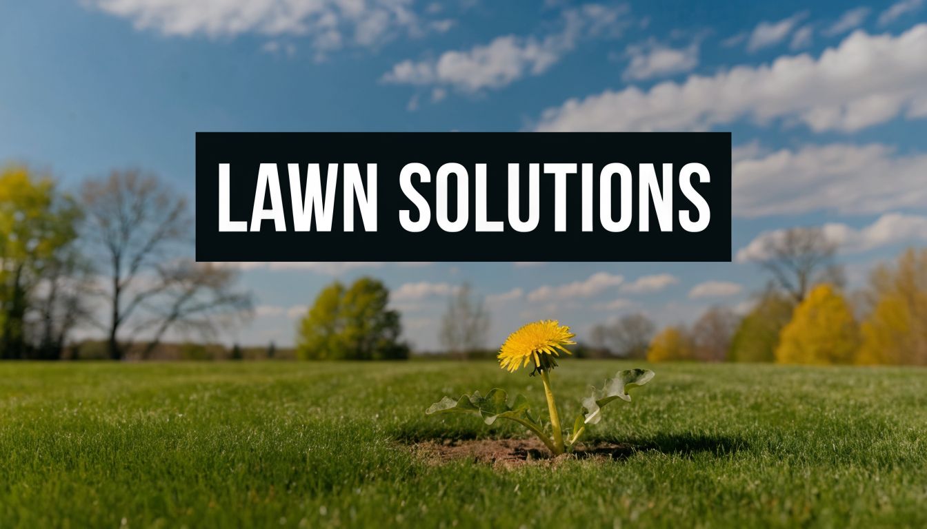 A bright yellow dandelion flower stands in the middle of a vast, well-maintained green lawn.
